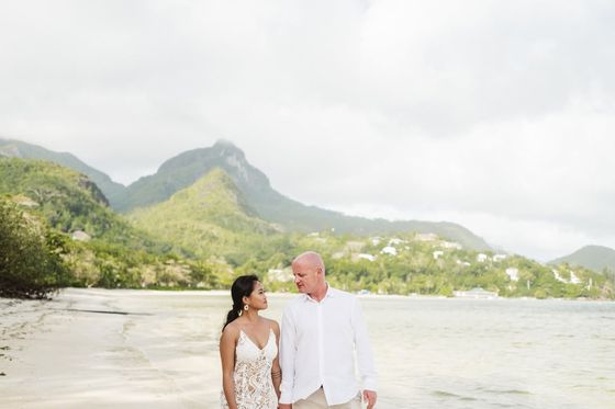 Bride and groom together on Mahé