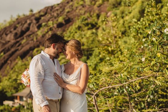Bride and groom together on Mahé