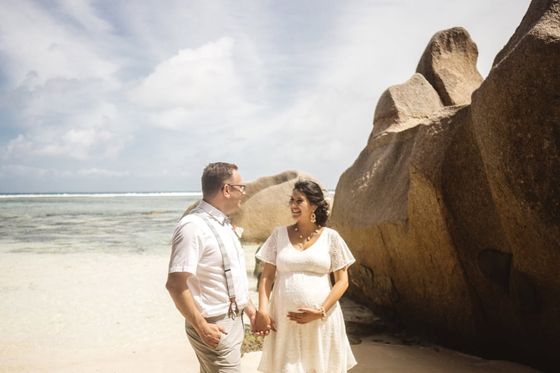 Bride and groom together on La Digue