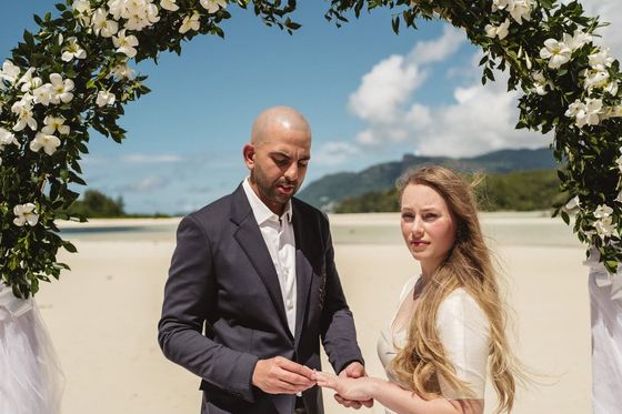 Bride and groom together in the Seychelles