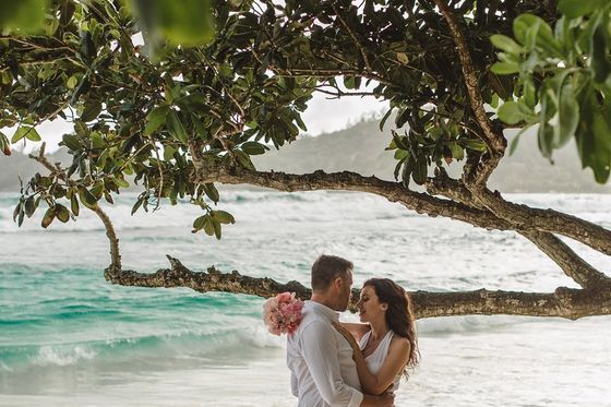 Bride and groom together in the Seychelles