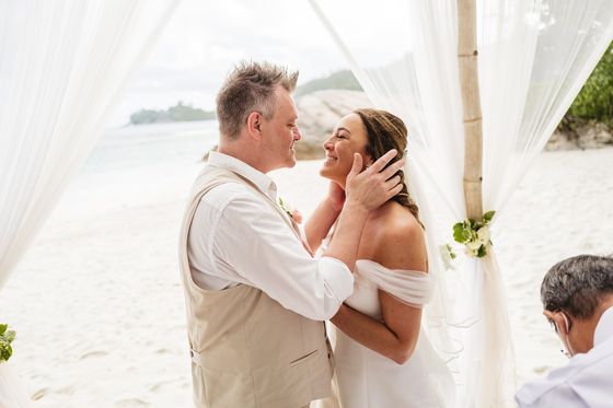 Bride and groom together on Mahé