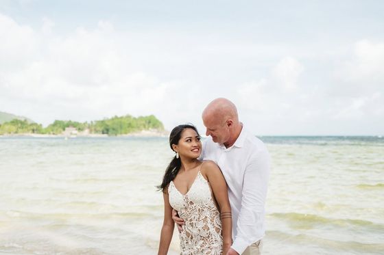 Bride and groom together on Mahé