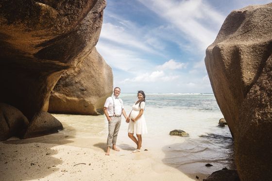 Bride and groom together on La Digue