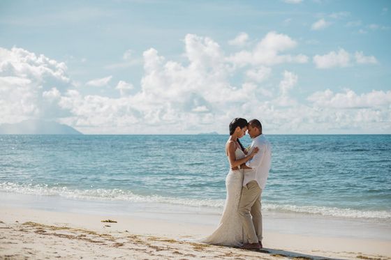 Bride and groom together in the Seychelles