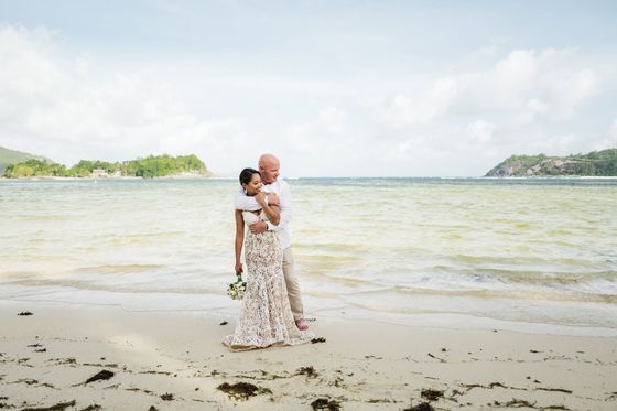 Bride and groom together on Mahé