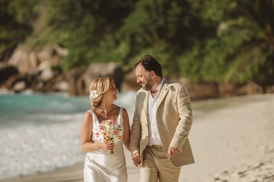 Bride and groom together on Mahé