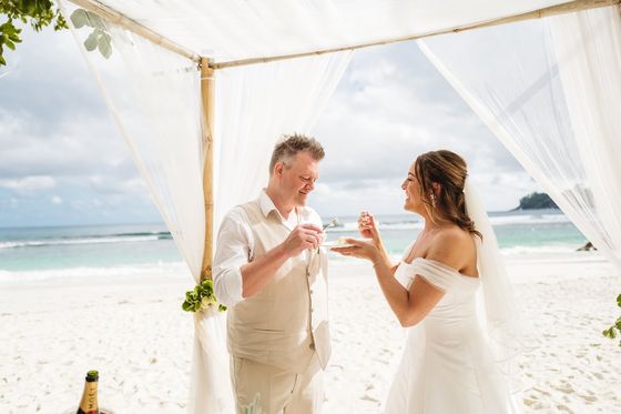 Bride and groom together on Mahé