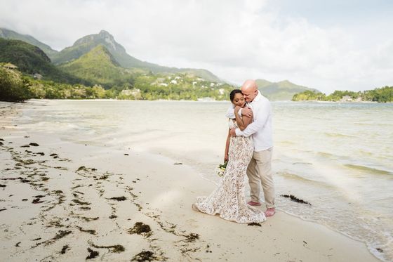 Bride and groom together on Mahé