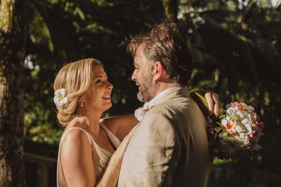 Bride and groom together on Mahé