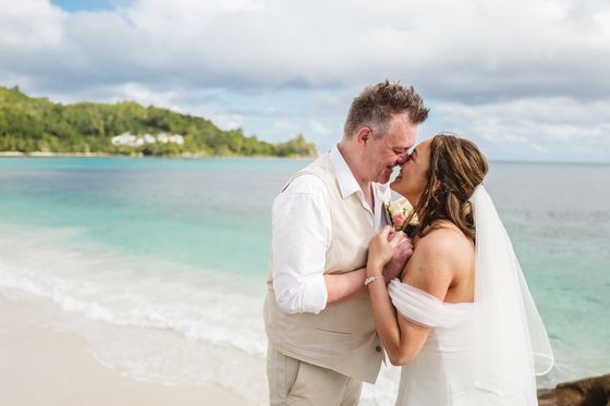 Bride and groom together on Mahé