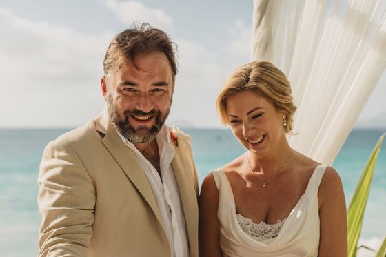 Bride and groom together on Mahé
