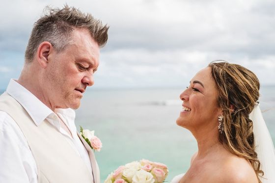 Bride and groom together on Mahé