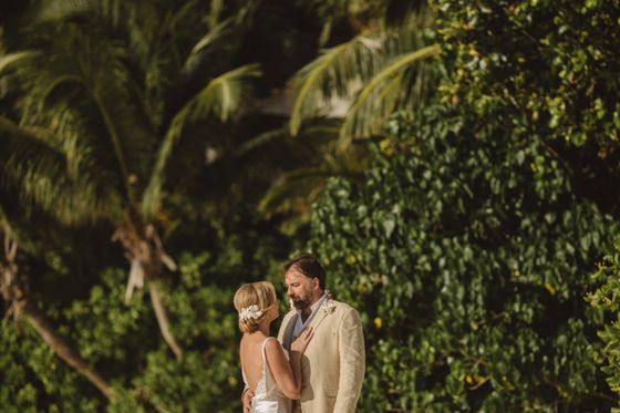 Bride and groom together on Mahé
