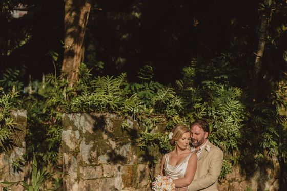 Bride and groom together on Mahé