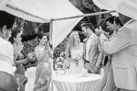 Bride and groom together on La Digue