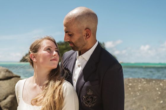 Bride and groom together in the Seychelles