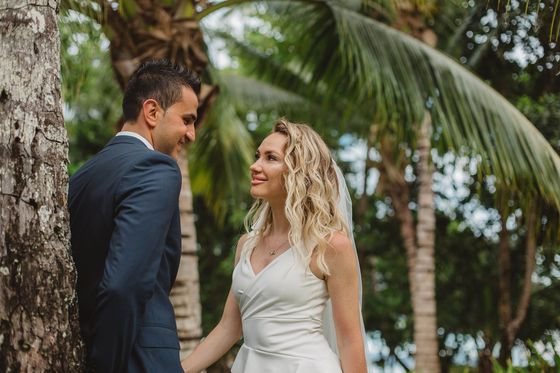 Bride and groom together in the Seychelles