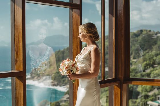 Bride and groom together on Mahé