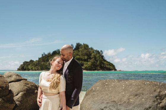 Bride and groom together in the Seychelles