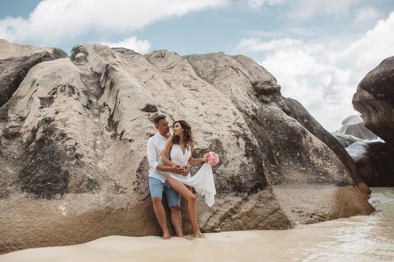 Bride and groom together in the Seychelles