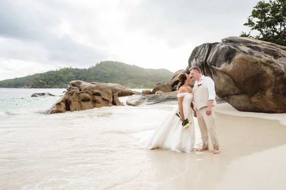 Bride and groom together on Mahé