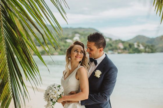 Bride and groom together in the Seychelles