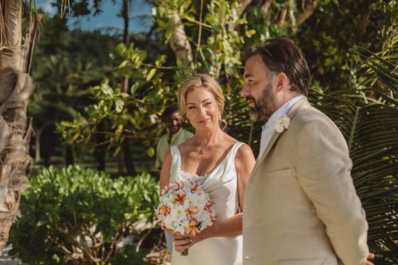 Bride and groom together on Mahé
