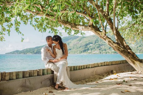 Bride and groom together in the Seychelles