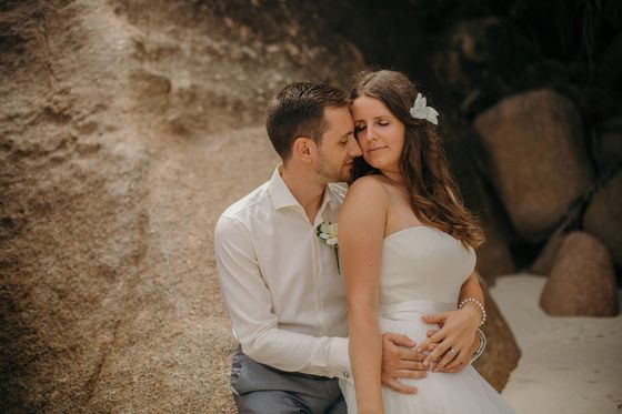 Bride and groom together in the Seychelles