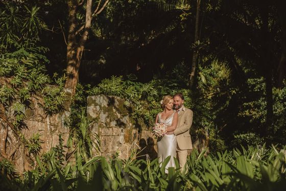 Bride and groom together on Mahé