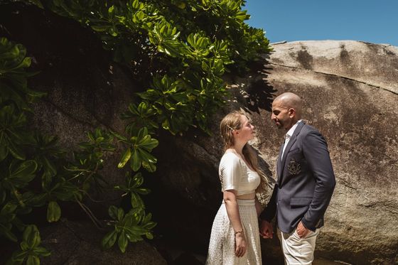 Bride and groom together in the Seychelles