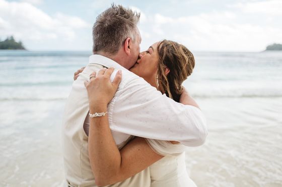 Bride and groom together on Mahé