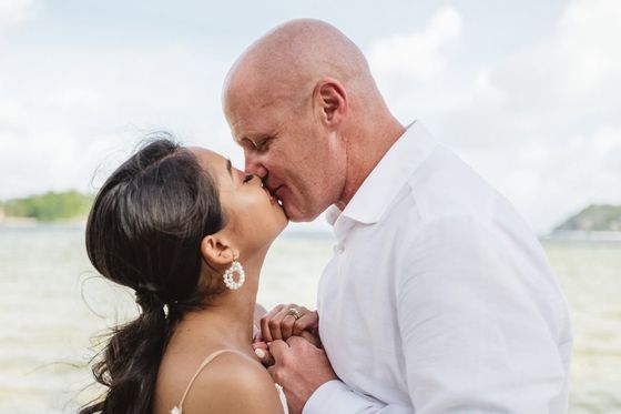 Bride and groom together on Mahé
