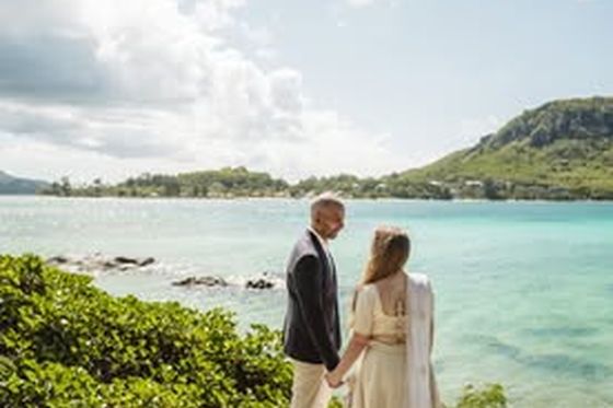 Bride and groom together in the Seychelles
