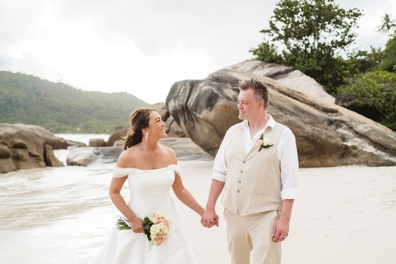 Bride and groom together on Mahé