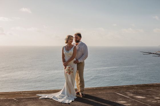 Bride and groom together on Mahé