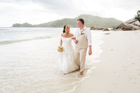 Bride and groom together on Mahé
