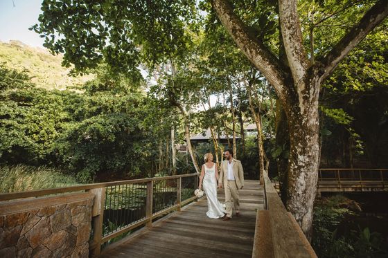 Bride and groom together on Mahé