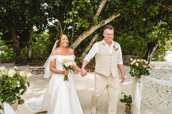 Bride and groom together on Mahé