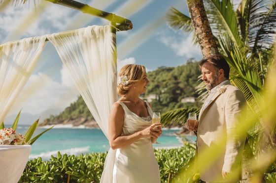 Bride and groom together on Mahé