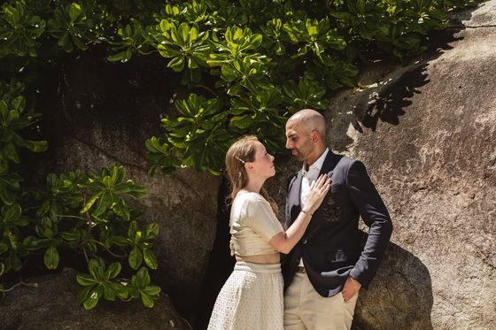 Bride and groom together in the Seychelles