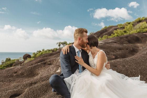 Bride and groom together in the Seychelles