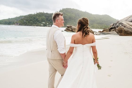 Bride and groom together on Mahé