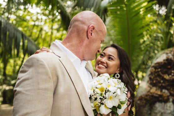 A beach wedding ceremony on Mahé