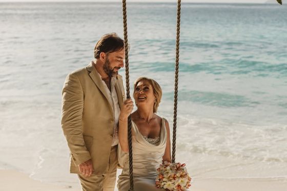 Bride and groom together on Mahé
