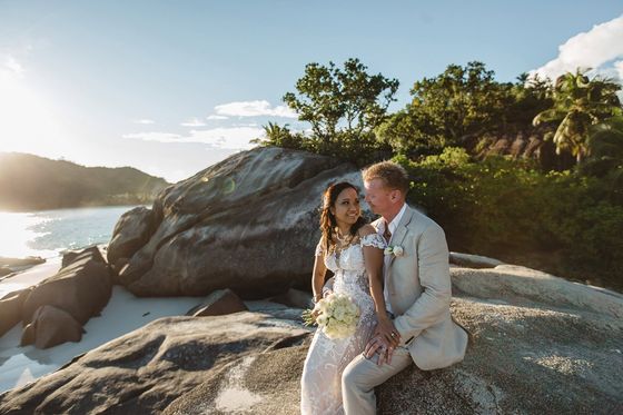 Bride and groom together in the Seychelles