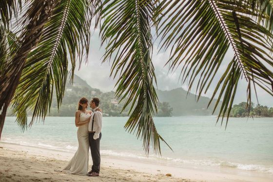 Bride and groom together in the Seychelles