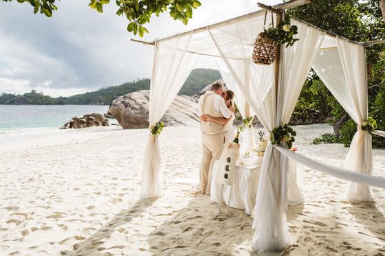 A beach wedding ceremony on Mahé