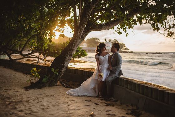 Bride and groom together in the Seychelles